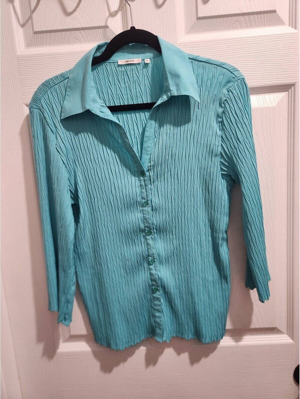 Nicola XL Textured Light Blue Button-Up Blouse